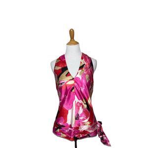 Banana Republic Pink 100% Silk Tie Top With Bow Ribbon Detail  Sz Small Womens